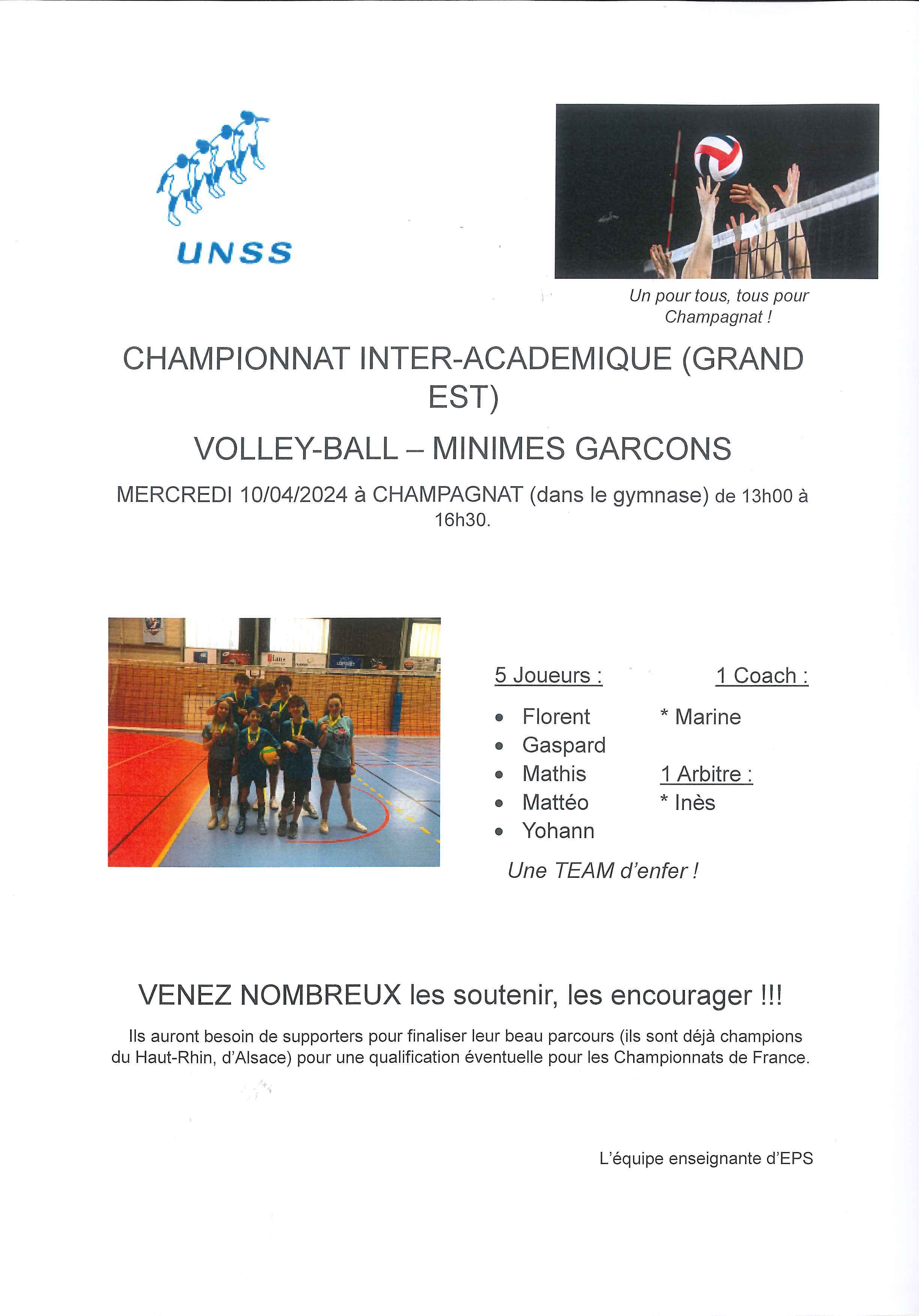 Visuel : Championnat inter-acadmique UNSS Volley minimes garons
