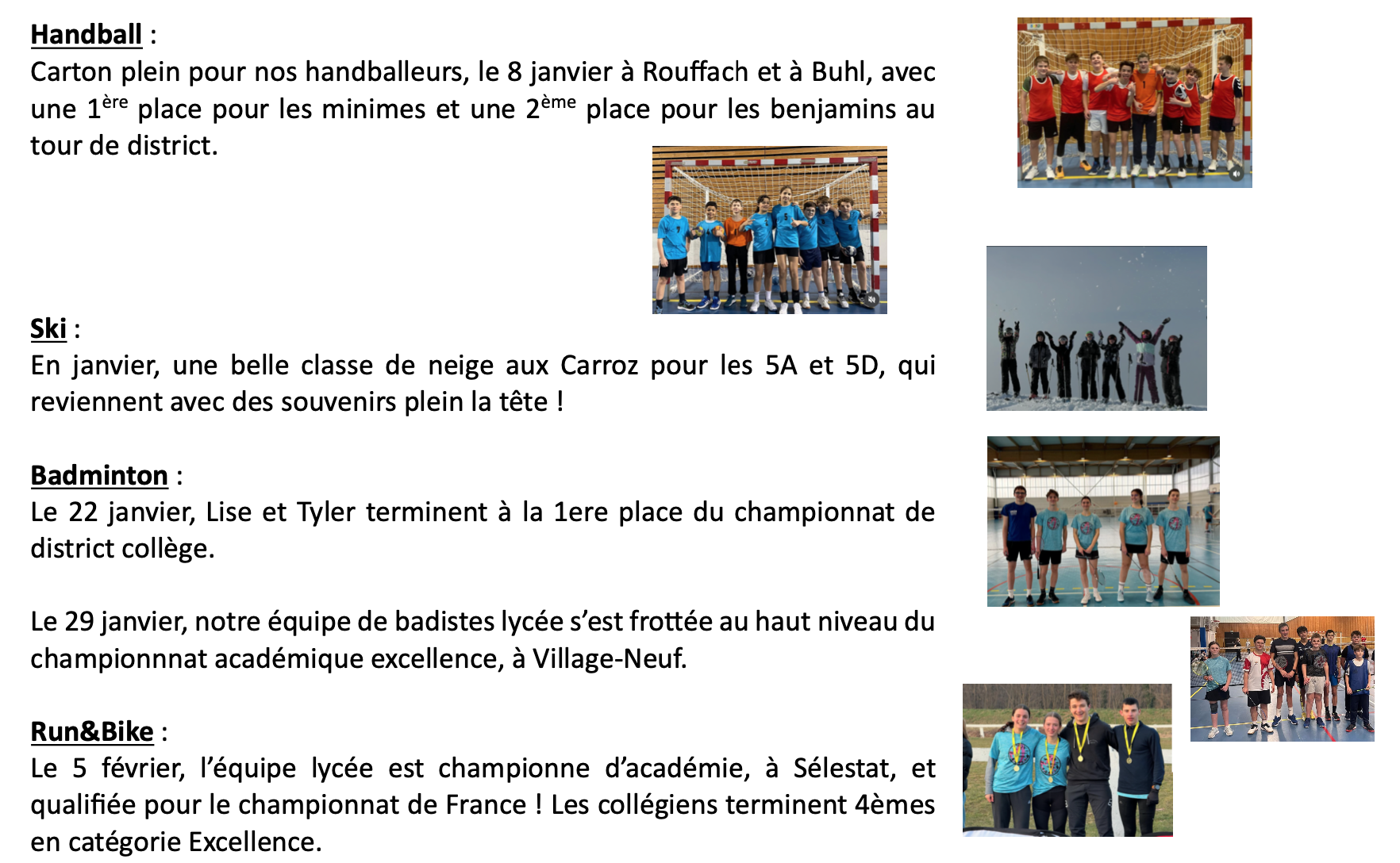 Visuel : Un petit coup doeil dans le rtroviseur pour lAssociation Sportive et lquipe EPS du collge et du lyce.