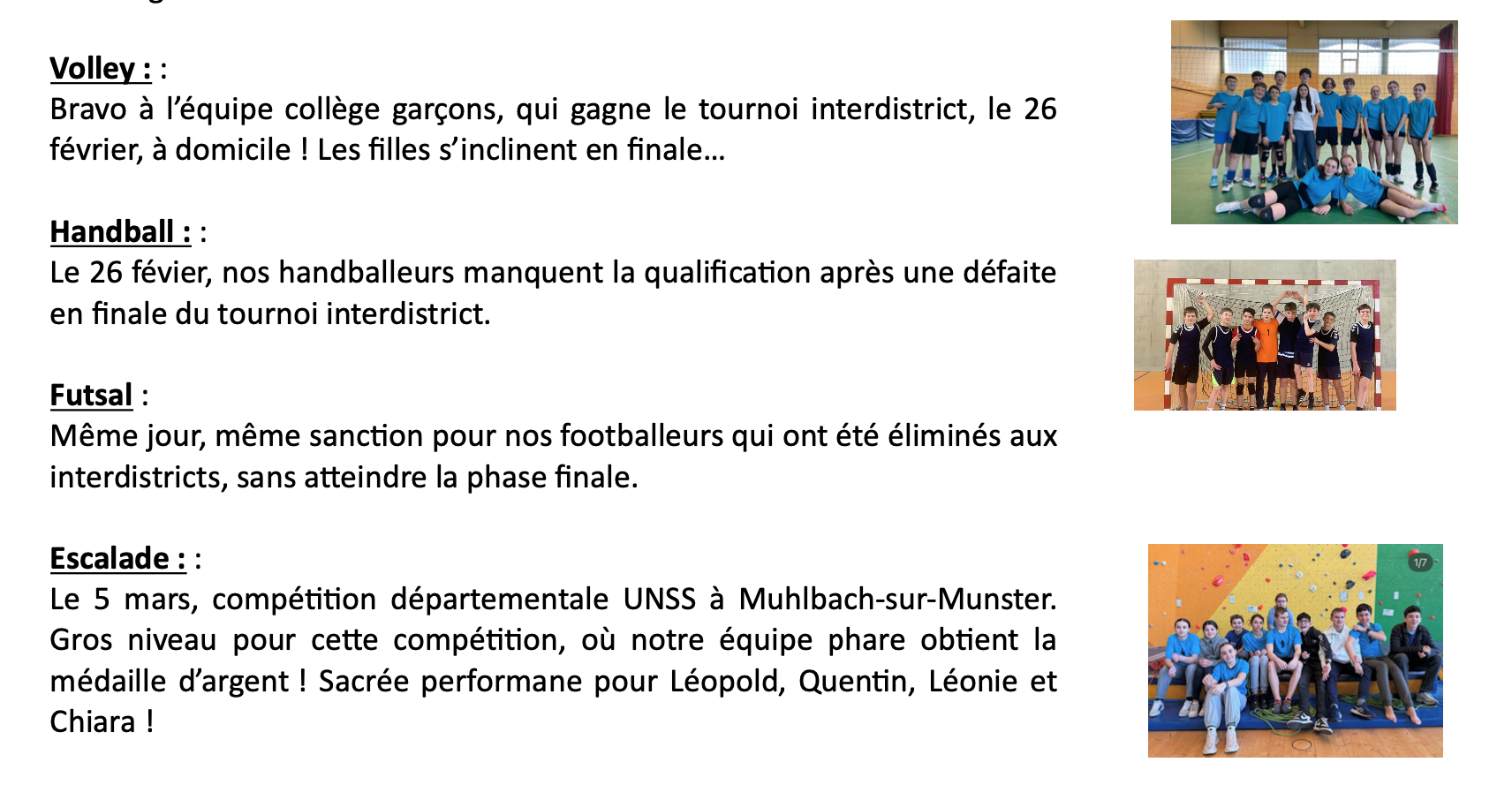 Visuel : Un petit coup doeil dans le rtroviseur pour lAssociation Sportive et lquipe EPS du collge et du lyce.