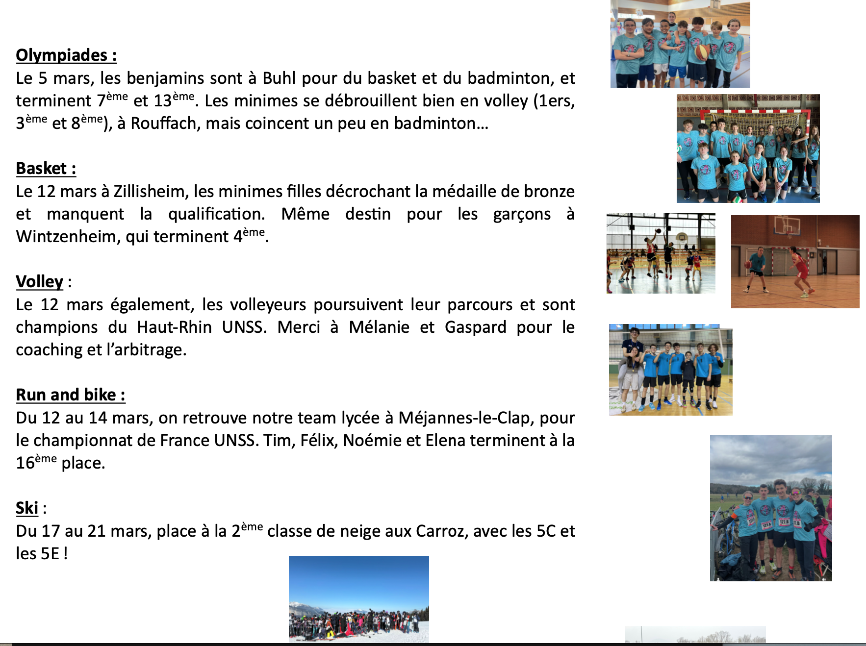Visuel : Un petit coup doeil dans le rtroviseur pour lAssociation Sportive et lquipe EPS du collge et du lyce.