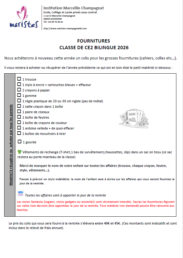 Visuel : Listes de fournitures Primaire rentr�e 2026 suite