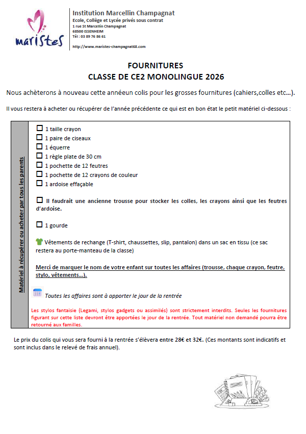 Visuel : Listes de fournitures Primaire rentr�e 2026 suite