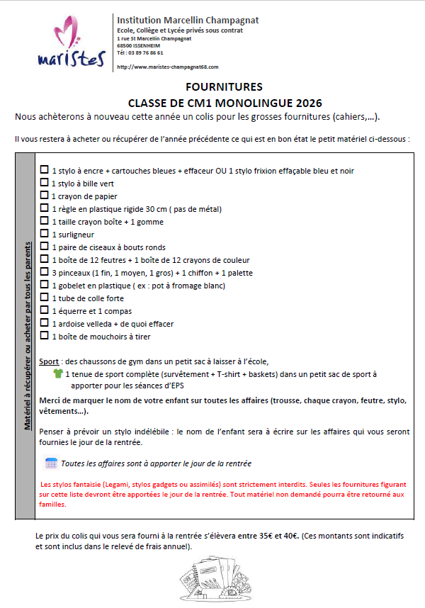 Visuel : Listes de fournitures Primaire rentr�e 2026 suite