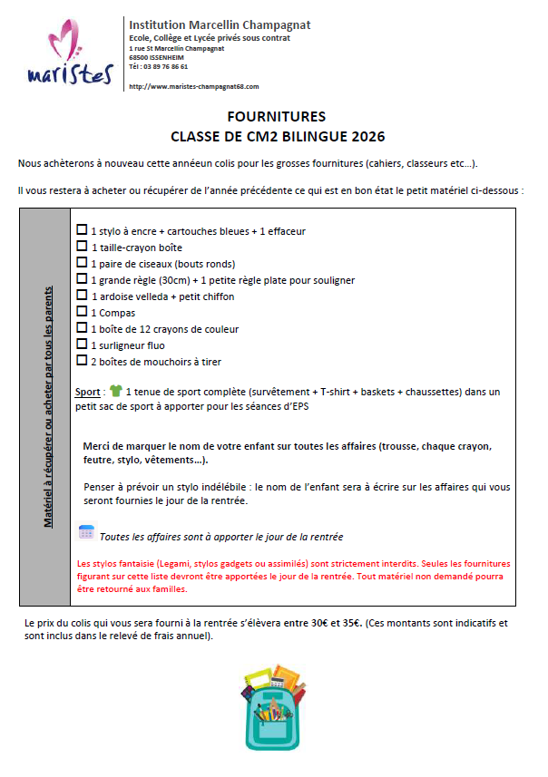 Visuel : Listes de fournitures Primaire rentr�e 2026 suite
