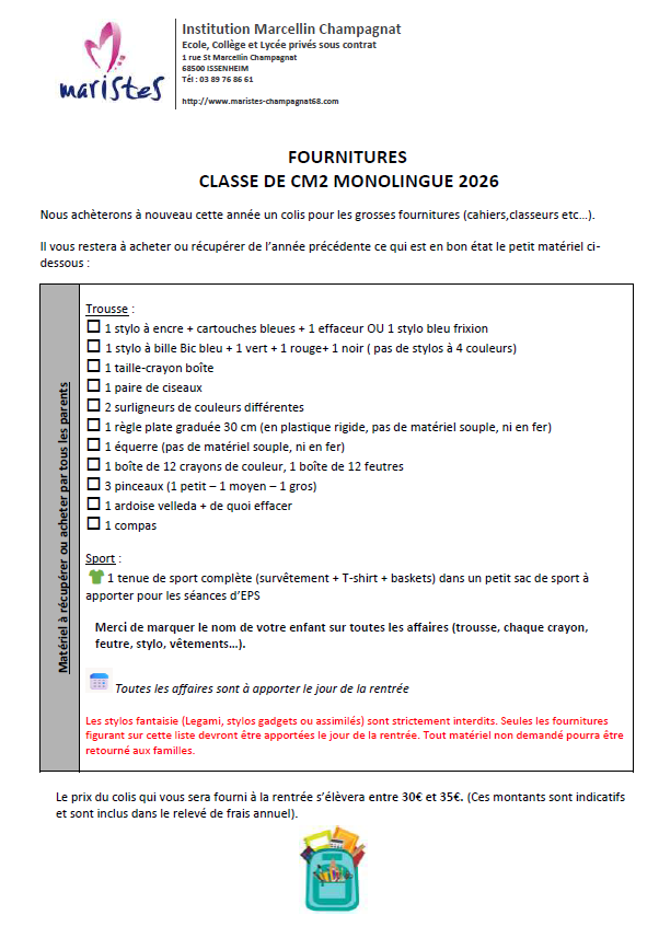 Visuel : Listes de fournitures Primaire rentr�e 2026 suite